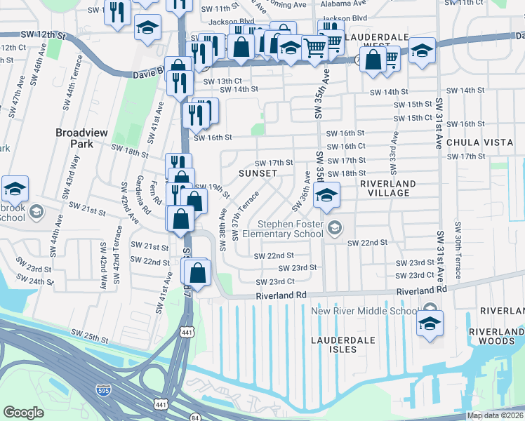 map of restaurants, bars, coffee shops, grocery stores, and more near 1950 Southwest 37th Avenue in Fort Lauderdale