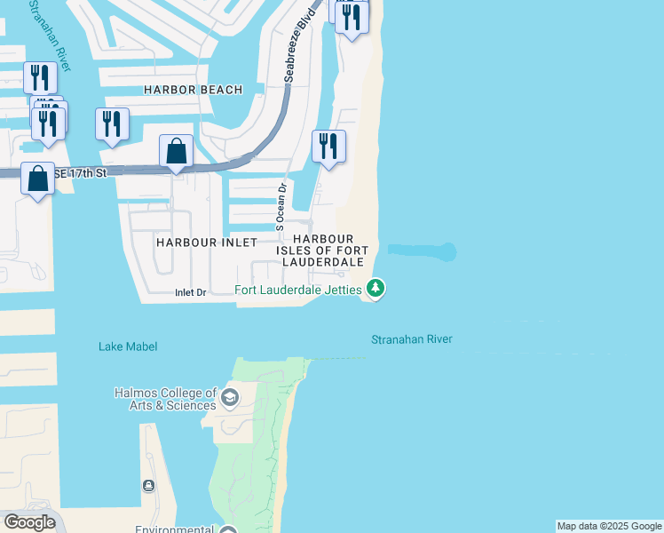 map of restaurants, bars, coffee shops, grocery stores, and more near 2030 South Ocean Lane in Fort Lauderdale