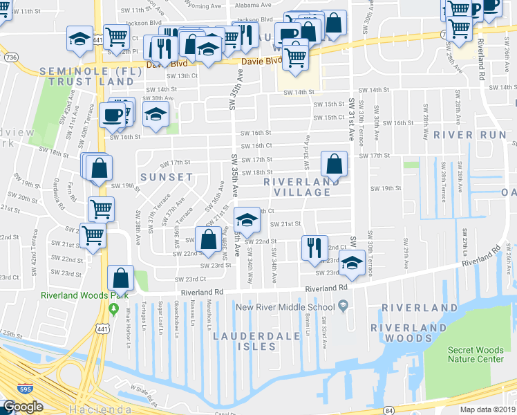 map of restaurants, bars, coffee shops, grocery stores, and more near 3441 Southwest 20th Court in Fort Lauderdale