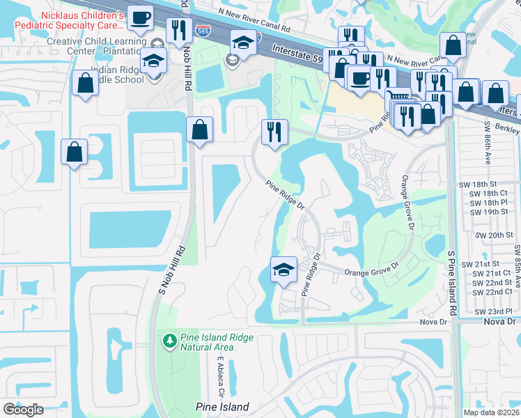map of restaurants, bars, coffee shops, grocery stores, and more near 9412 Live Oak Place in Davie