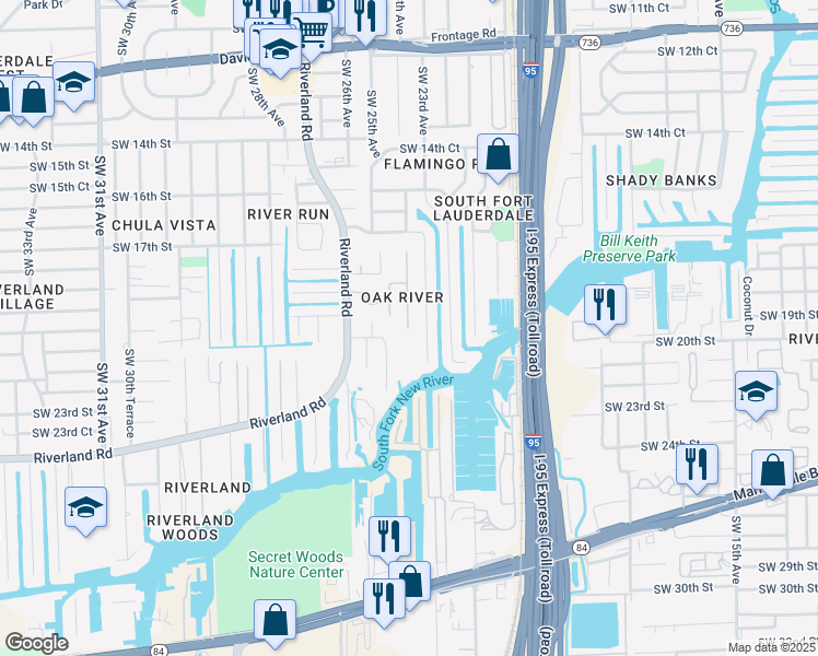 map of restaurants, bars, coffee shops, grocery stores, and more near 2500 Southwest 24th Avenue in Fort Lauderdale