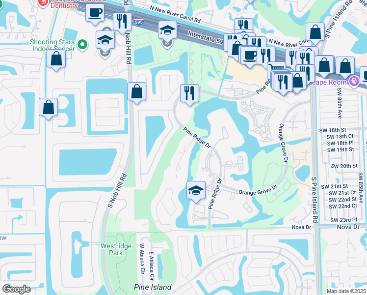 map of restaurants, bars, coffee shops, grocery stores, and more near 9410 Live Oak Place in Davie