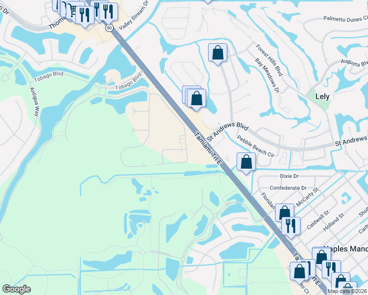 map of restaurants, bars, coffee shops, grocery stores, and more near 8793 Tamiami Trail East in Naples