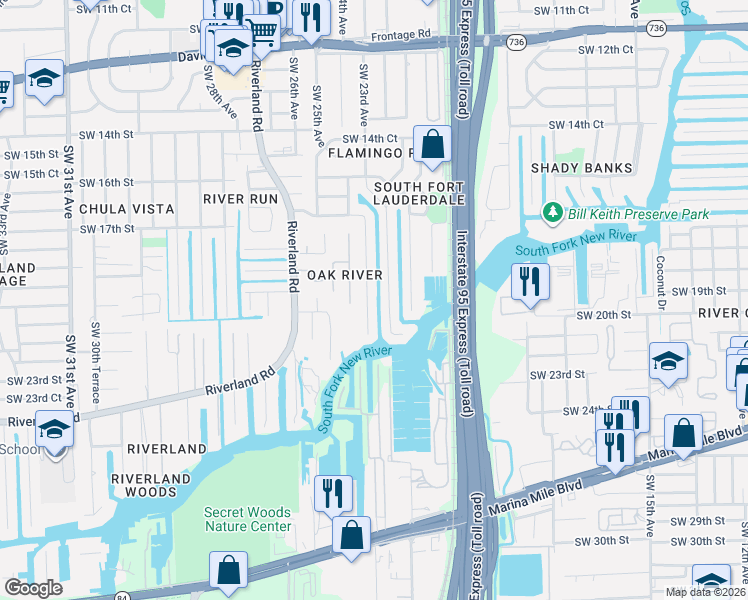 map of restaurants, bars, coffee shops, grocery stores, and more near 2000 Southwest 23rd Avenue in Fort Lauderdale