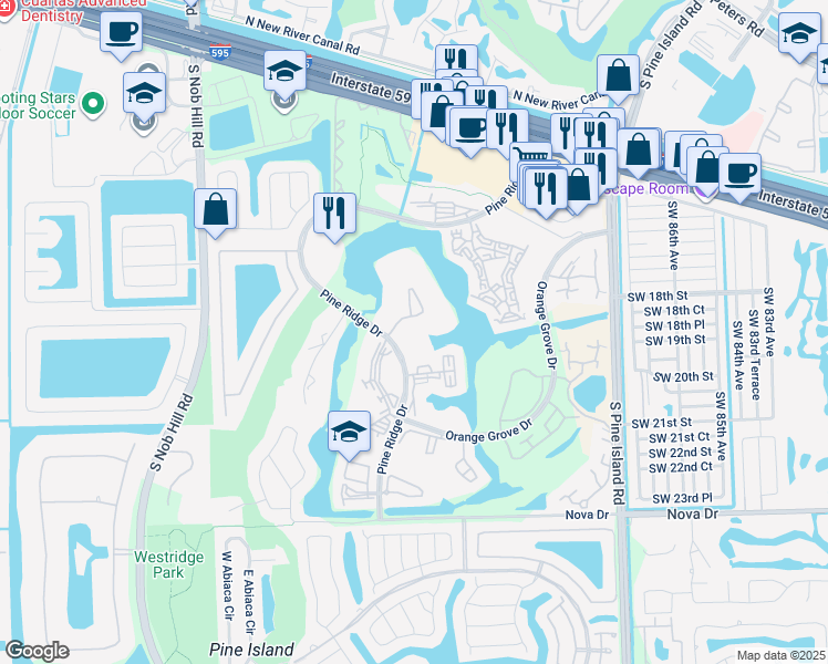 map of restaurants, bars, coffee shops, grocery stores, and more near 9460 Poinciana Place in Davie