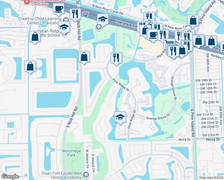 map of restaurants, bars, coffee shops, grocery stores, and more near 9410 Live Oak Place in Davie