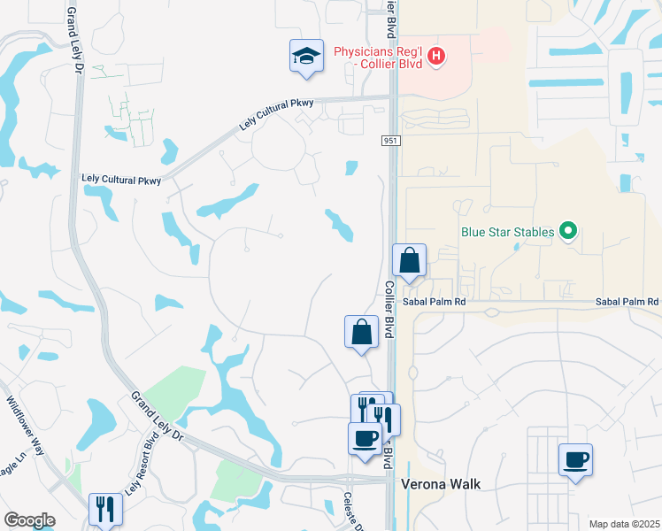 map of restaurants, bars, coffee shops, grocery stores, and more near 7639 Palmer Court in Naples