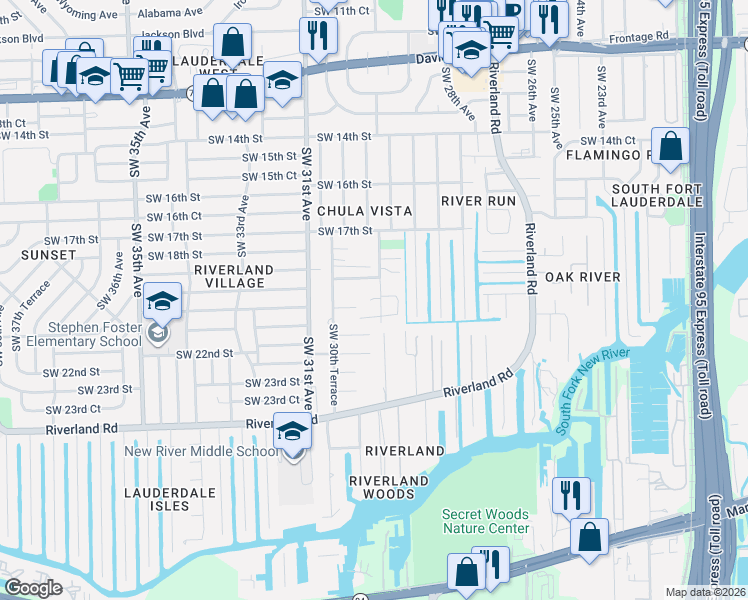 map of restaurants, bars, coffee shops, grocery stores, and more near 1954 Southwest 29th Avenue in Fort Lauderdale
