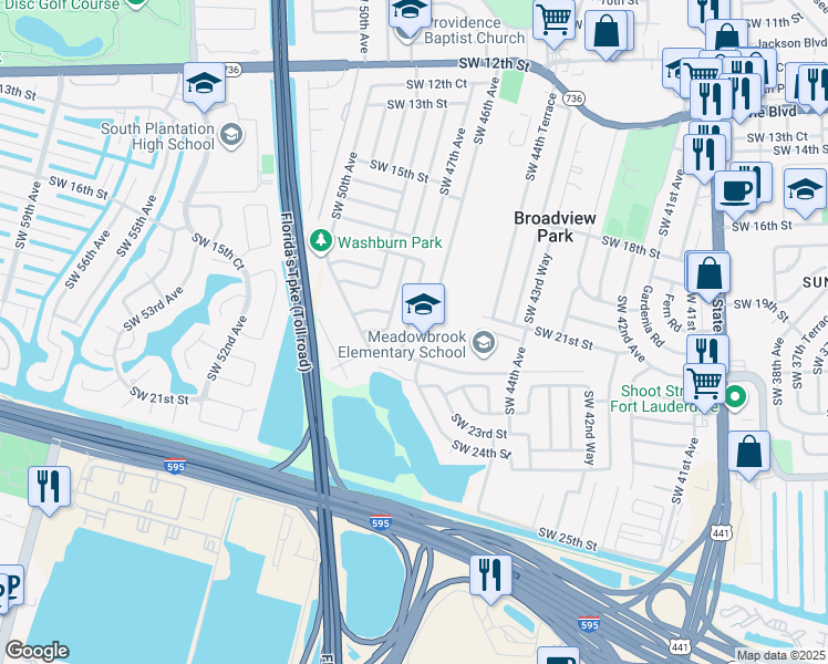 map of restaurants, bars, coffee shops, grocery stores, and more near 2200 Southwest 46th Avenue in Fort Lauderdale