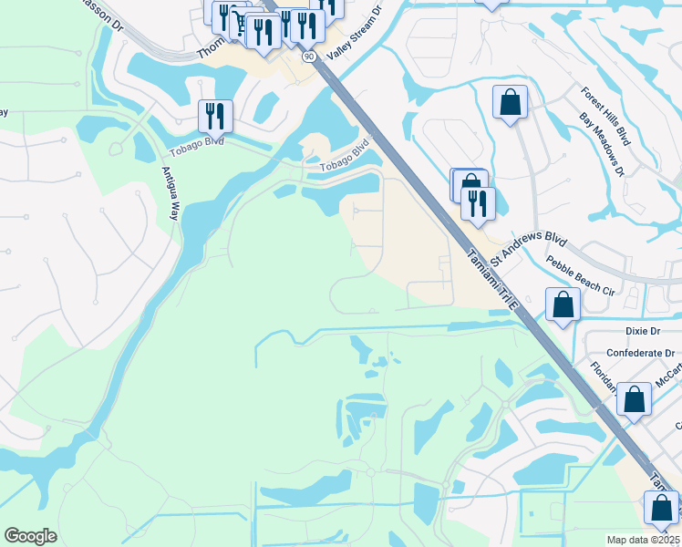 map of restaurants, bars, coffee shops, grocery stores, and more near 7048 Dominica Drive in Naples