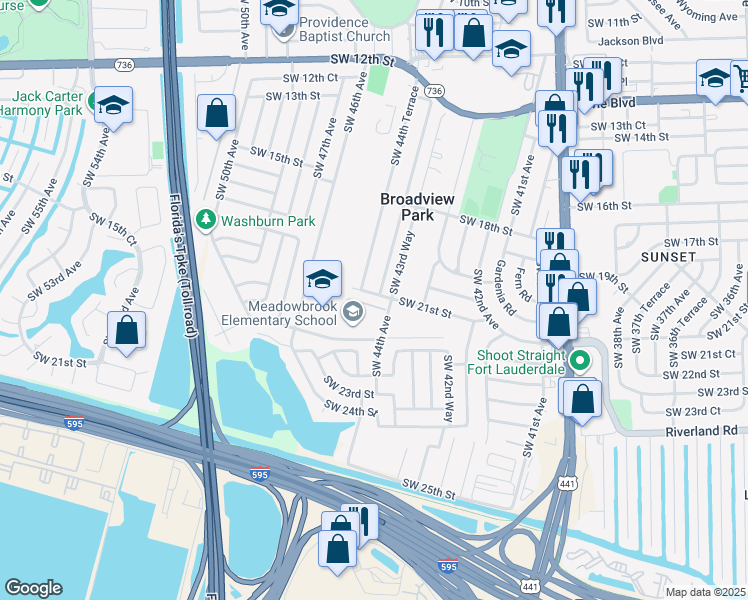 map of restaurants, bars, coffee shops, grocery stores, and more near 4410 Southwest 21st Street in Fort Lauderdale