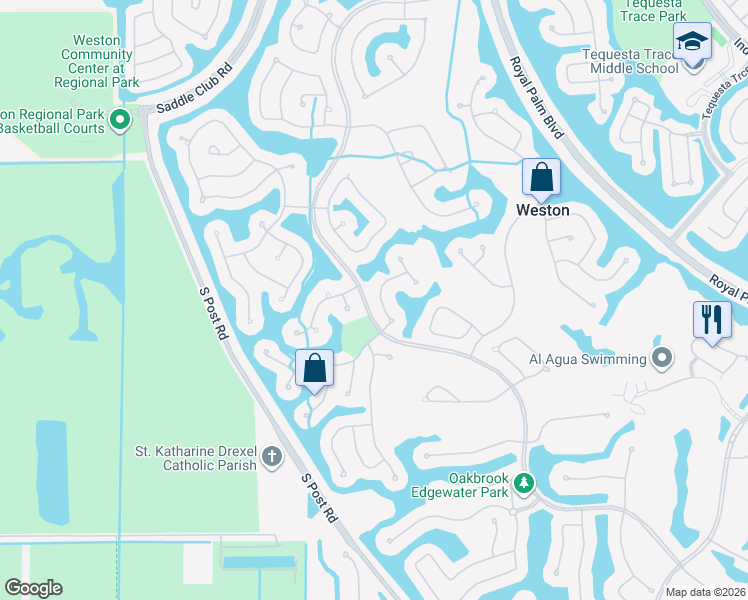 map of restaurants, bars, coffee shops, grocery stores, and more near 2495 Bay Isle Drive in Weston