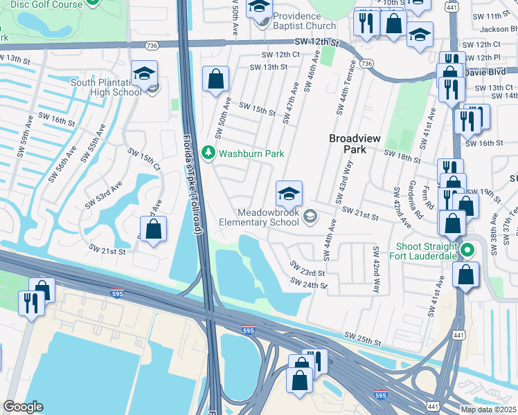 map of restaurants, bars, coffee shops, grocery stores, and more near 2244 Southwest 47th Avenue in Fort Lauderdale