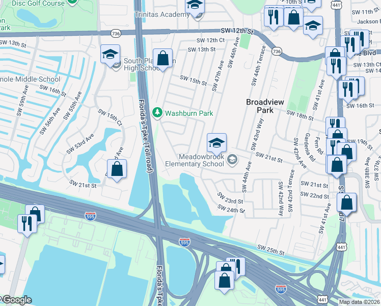 map of restaurants, bars, coffee shops, grocery stores, and more near 2244 Southwest 47th Avenue in Fort Lauderdale