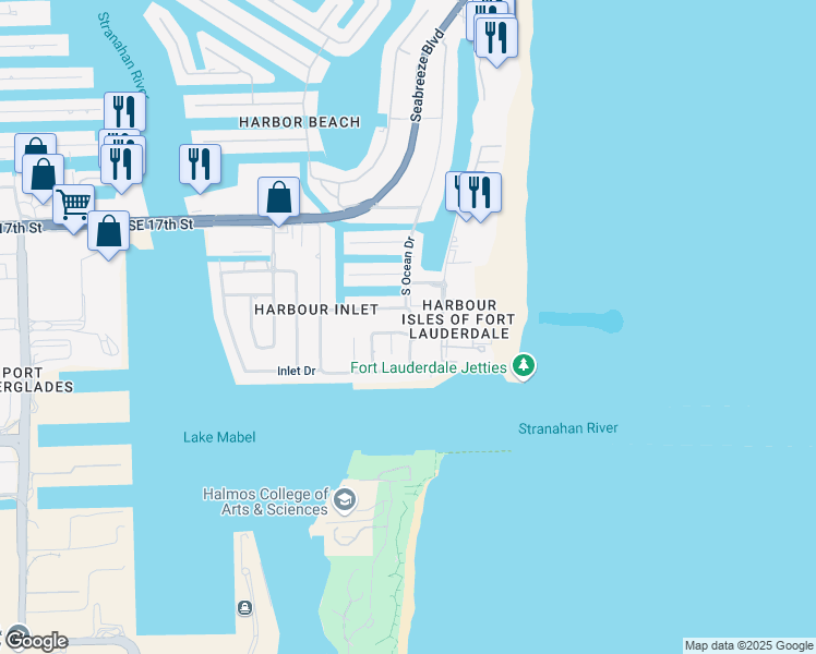 map of restaurants, bars, coffee shops, grocery stores, and more near 1931 South Ocean Drive in Fort Lauderdale