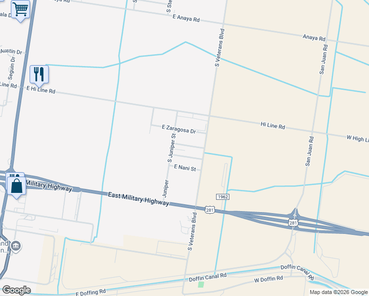 map of restaurants, bars, coffee shops, grocery stores, and more near 1310 Wayne Street in Pharr