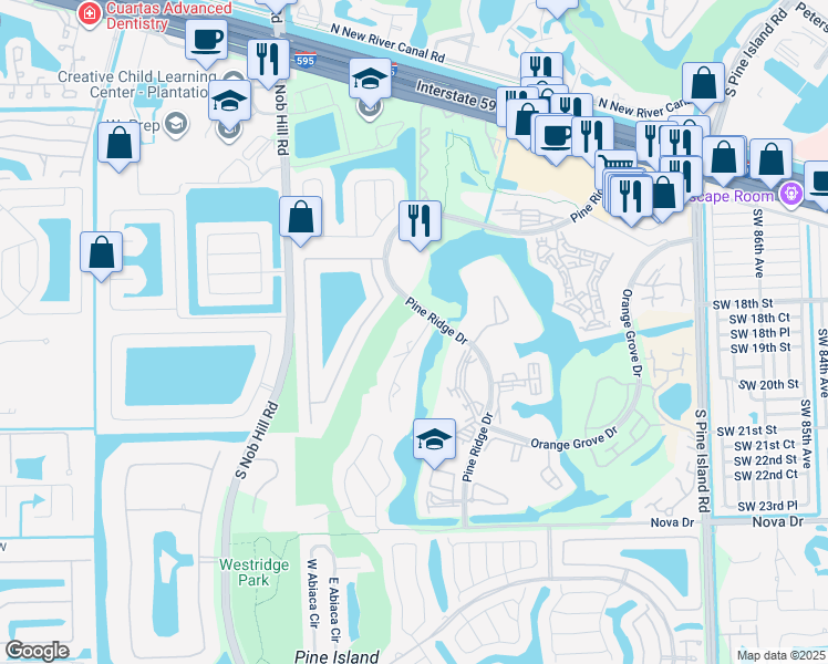 map of restaurants, bars, coffee shops, grocery stores, and more near 9410 Live Oak Place in Davie