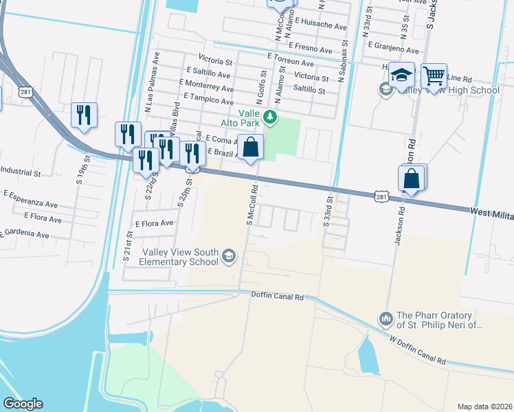 map of restaurants, bars, coffee shops, grocery stores, and more near 400 28th Street in Hidalgo