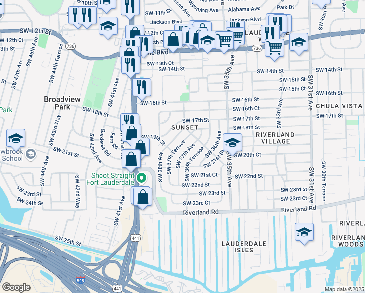 map of restaurants, bars, coffee shops, grocery stores, and more near 1931 Southwest 37th Terrace in Fort Lauderdale