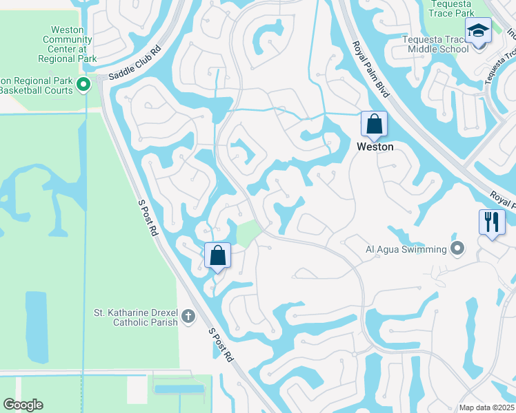 map of restaurants, bars, coffee shops, grocery stores, and more near 2495 Bay Isle Drive in Weston