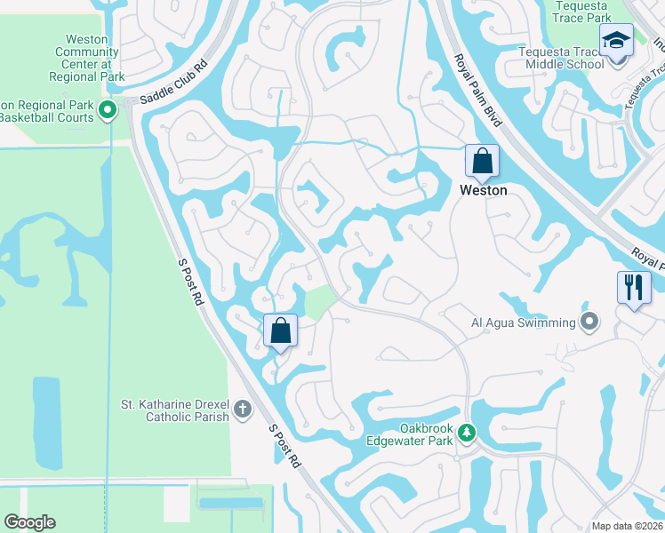 map of restaurants, bars, coffee shops, grocery stores, and more near 2495 Bay Isle Drive in Weston
