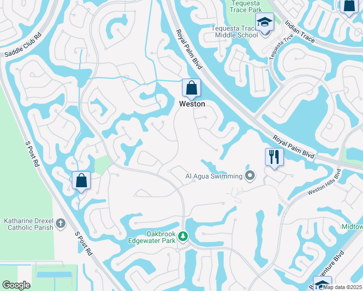 map of restaurants, bars, coffee shops, grocery stores, and more near 2509 Eagle Watch Lane in Weston