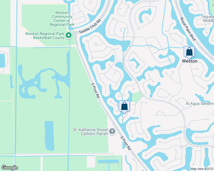 map of restaurants, bars, coffee shops, grocery stores, and more near 2536 Hunters Run Way in Weston