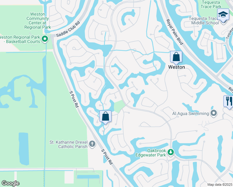 map of restaurants, bars, coffee shops, grocery stores, and more near 2495 Bay Isle Drive in Weston