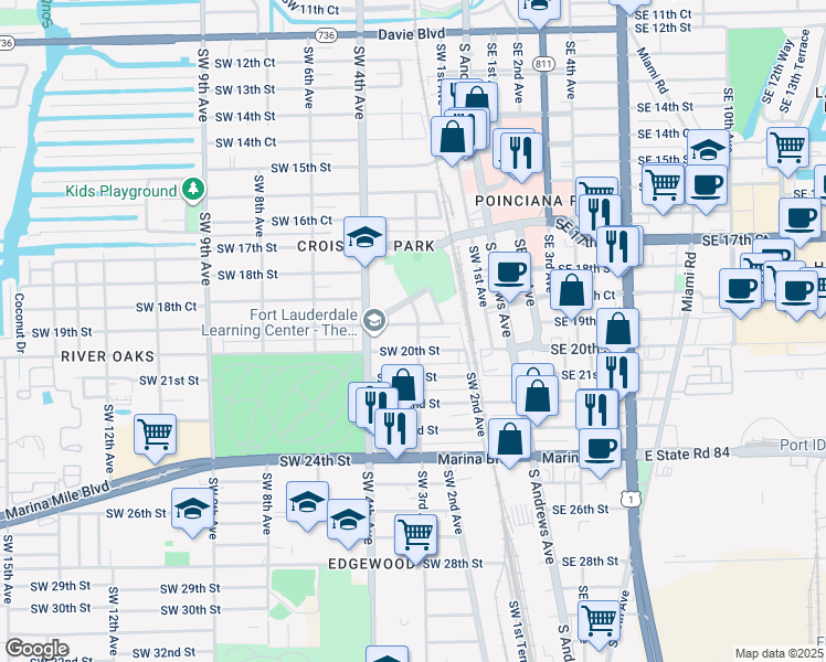 map of restaurants, bars, coffee shops, grocery stores, and more near 1903 Southwest 3rd Avenue in Fort Lauderdale