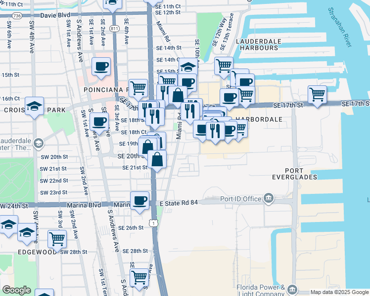 map of restaurants, bars, coffee shops, grocery stores, and more near 1919 Southeast 10th Avenue in Fort Lauderdale