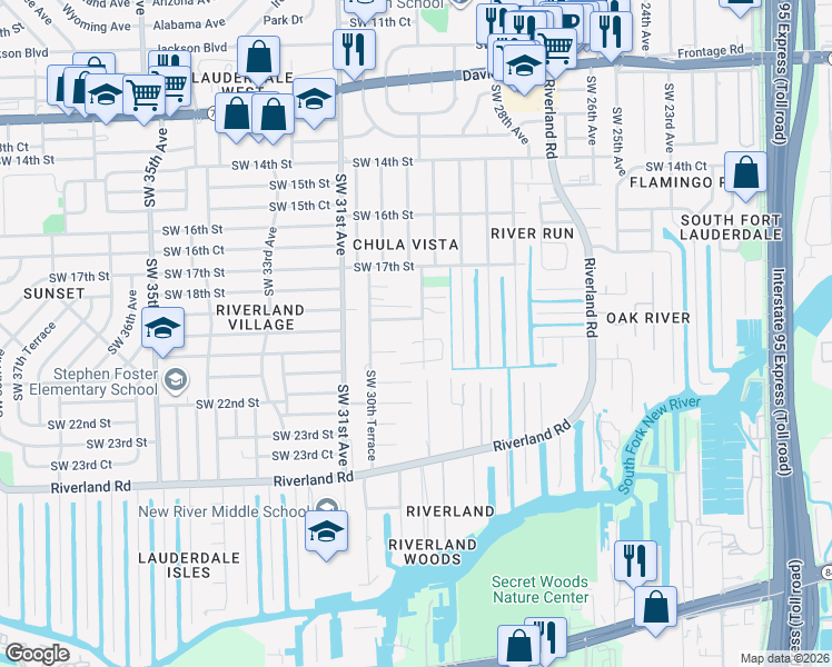 map of restaurants, bars, coffee shops, grocery stores, and more near 1954 Southwest 29th Avenue in Fort Lauderdale