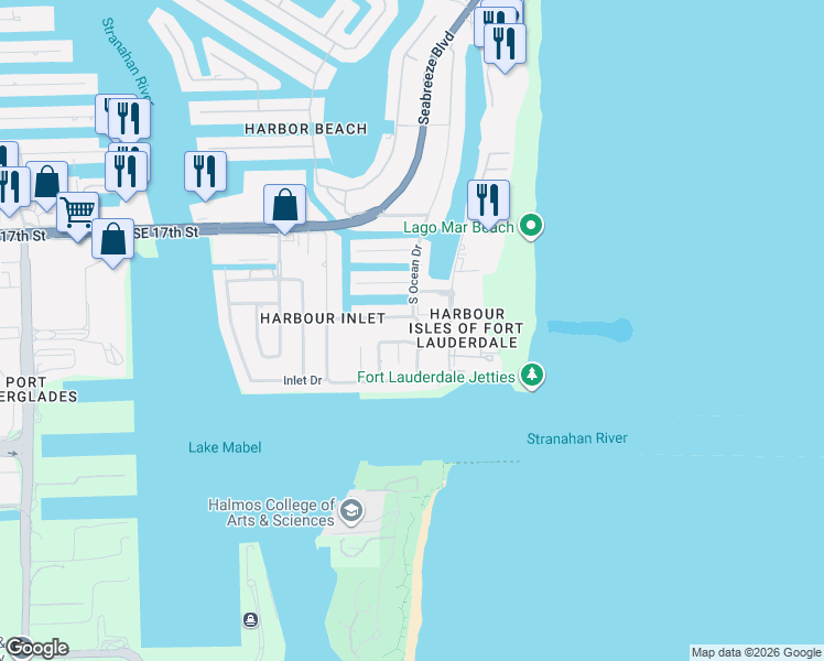 map of restaurants, bars, coffee shops, grocery stores, and more near 1929 South Ocean Drive in Fort Lauderdale