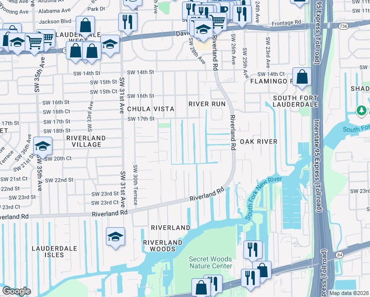 map of restaurants, bars, coffee shops, grocery stores, and more near 1996 Southwest 28th Way in Fort Lauderdale