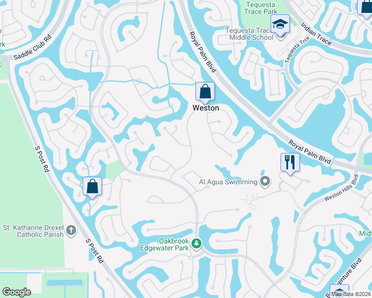 map of restaurants, bars, coffee shops, grocery stores, and more near 2509 Eagle Watch Lane in Weston