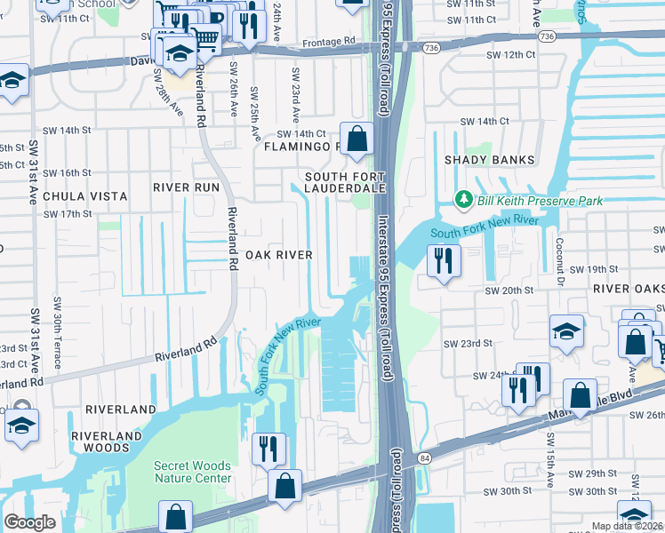 map of restaurants, bars, coffee shops, grocery stores, and more near 2000 Southwest 23rd Avenue in Fort Lauderdale