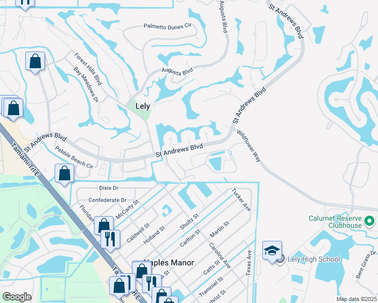map of restaurants, bars, coffee shops, grocery stores, and more near 464 Saint Andrews Boulevard in Naples