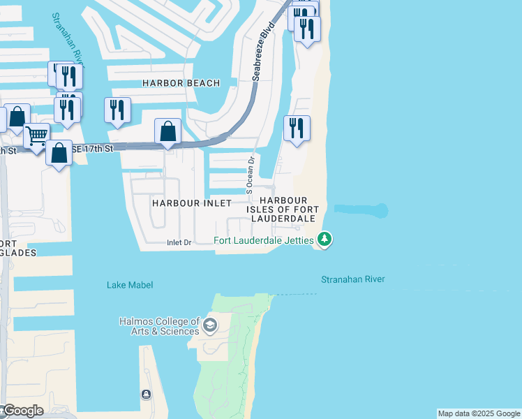 map of restaurants, bars, coffee shops, grocery stores, and more near 1931 South Ocean Drive in Fort Lauderdale