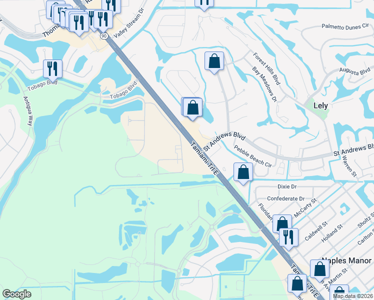 map of restaurants, bars, coffee shops, grocery stores, and more near 8835 Tamiami Trail E in Naples