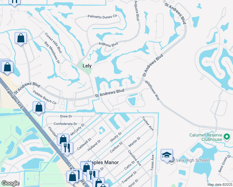 map of restaurants, bars, coffee shops, grocery stores, and more near 464 Saint Andrews Boulevard in Naples