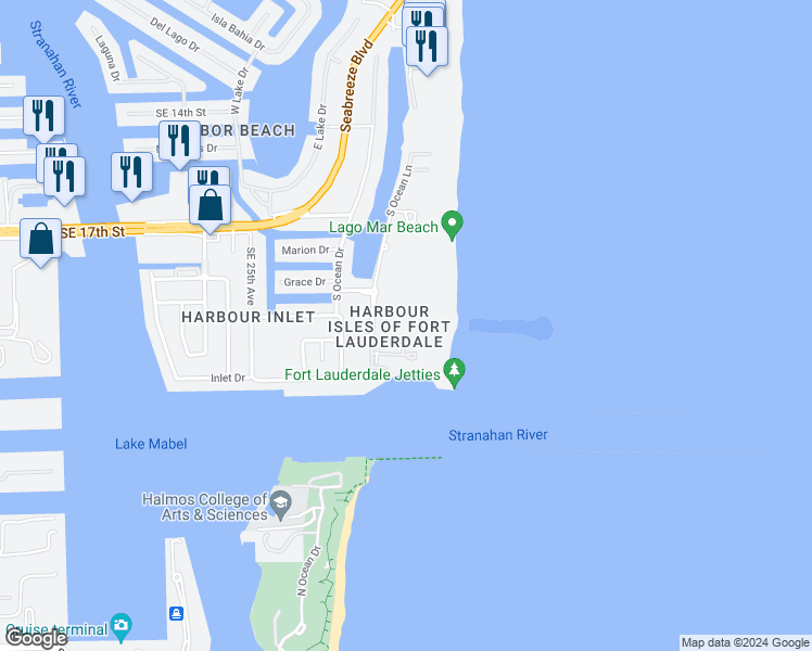 map of restaurants, bars, coffee shops, grocery stores, and more near 2000 South Ocean Lane in Fort Lauderdale