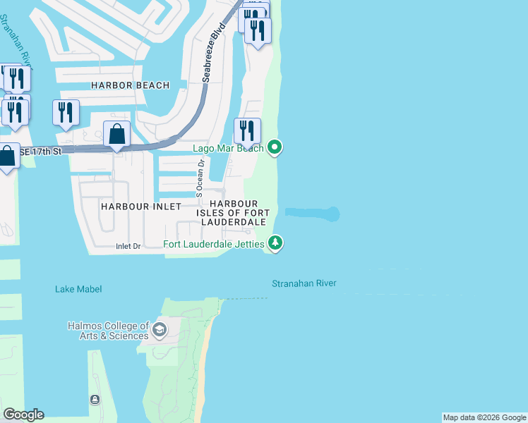 map of restaurants, bars, coffee shops, grocery stores, and more near 2000 South Ocean Lane in Fort Lauderdale