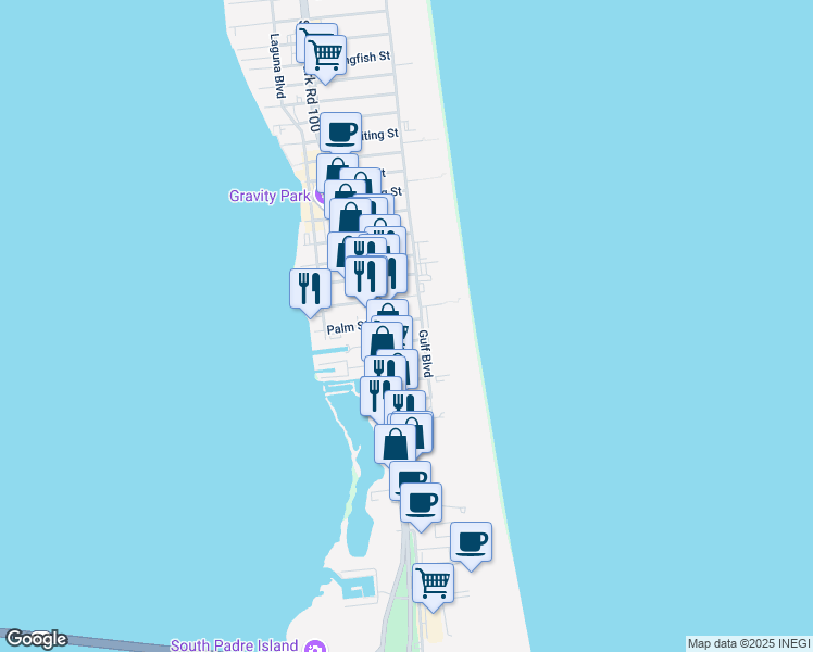 map of restaurants, bars, coffee shops, grocery stores, and more near 1700 Gulf Boulevard in South Padre Island