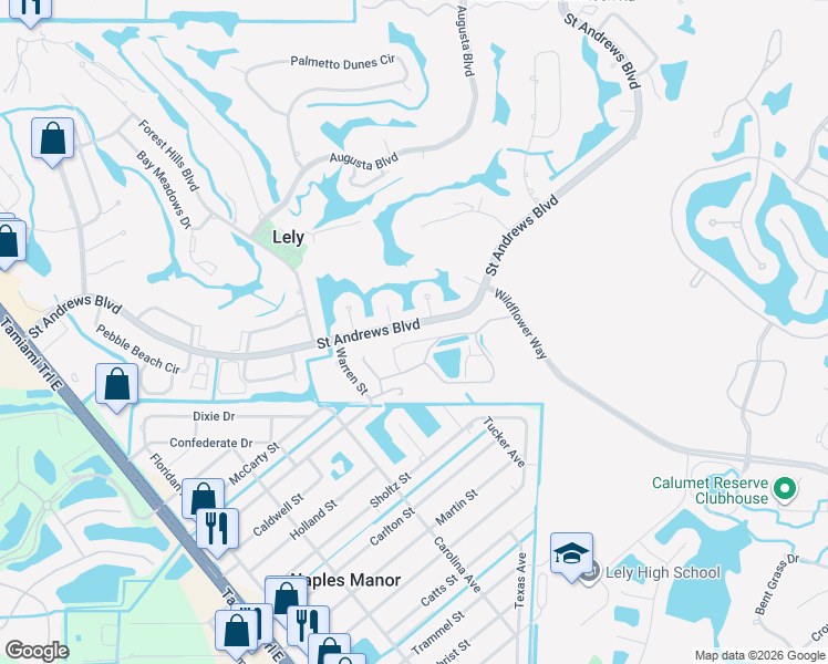 map of restaurants, bars, coffee shops, grocery stores, and more near 508 Saint Andrews Boulevard in Naples