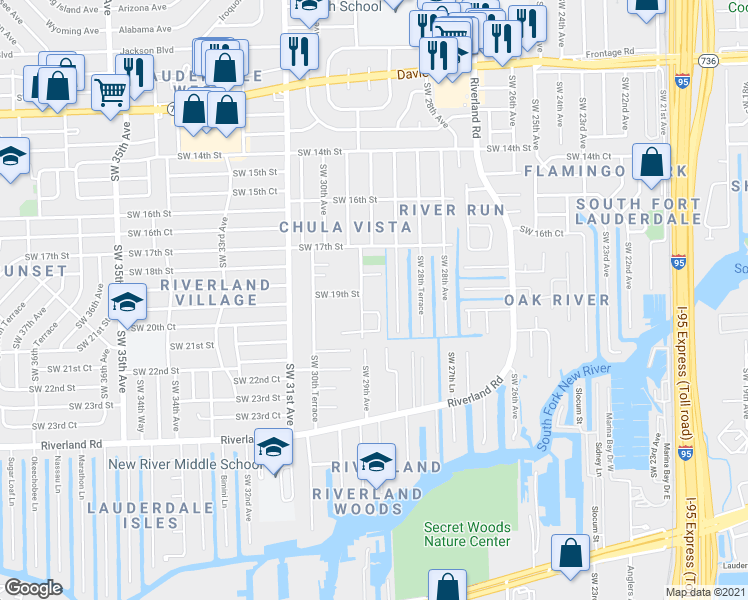 map of restaurants, bars, coffee shops, grocery stores, and more near 1954 Southwest 29th Avenue in Fort Lauderdale