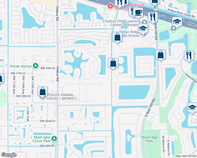 map of restaurants, bars, coffee shops, grocery stores, and more near 10784 Southwest 17th Place in Davie