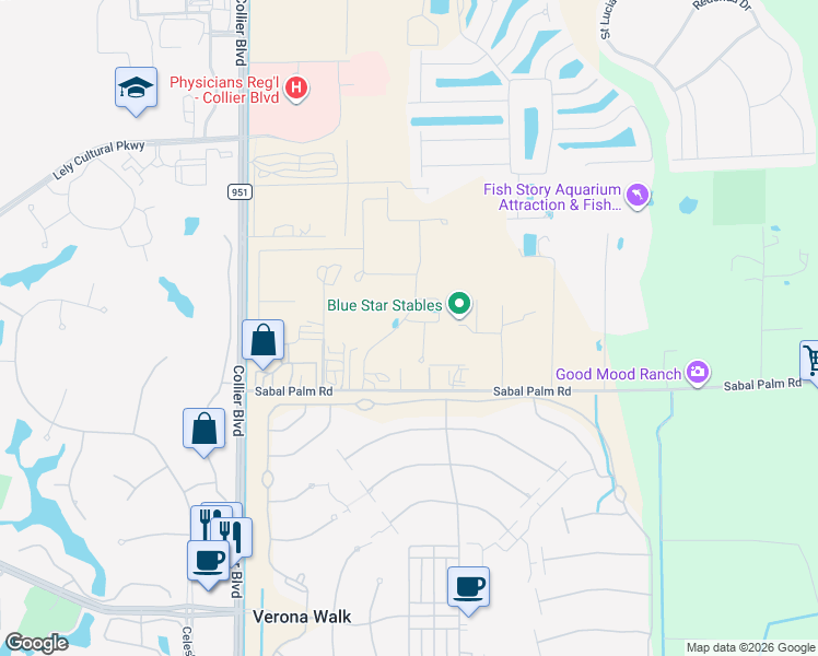 map of restaurants, bars, coffee shops, grocery stores, and more near 224 Sabal Palm Rd in Naples