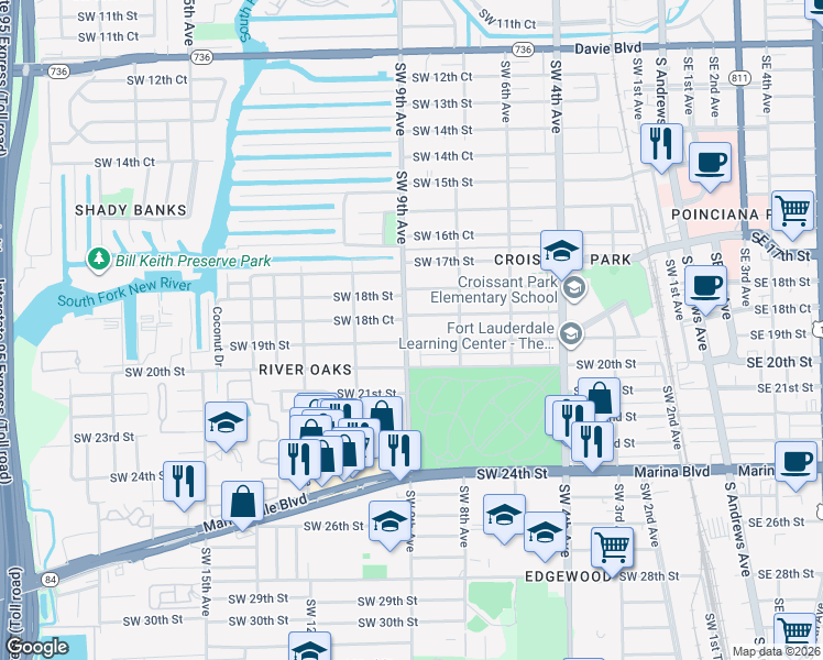 map of restaurants, bars, coffee shops, grocery stores, and more near 828 Southwest 19th Street in Fort Lauderdale