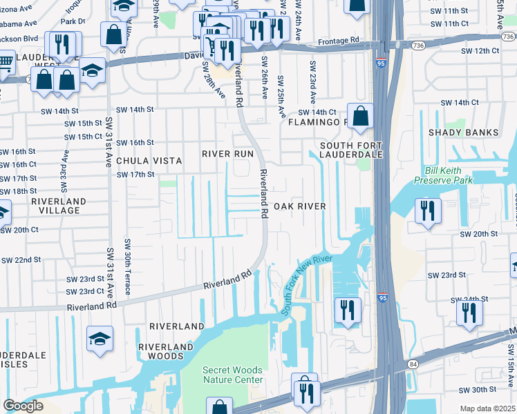 map of restaurants, bars, coffee shops, grocery stores, and more near 2610 Southwest 20th Street in Fort Lauderdale