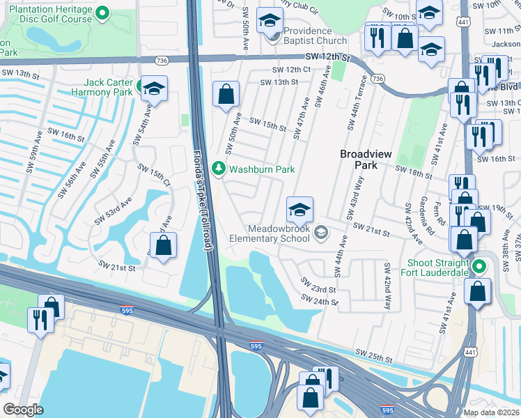 map of restaurants, bars, coffee shops, grocery stores, and more near 2149 Southwest 47th Avenue in Fort Lauderdale