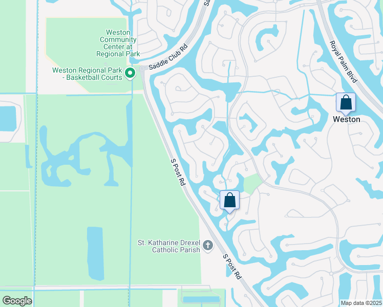 map of restaurants, bars, coffee shops, grocery stores, and more near 2515 Hunters Run Way in Weston